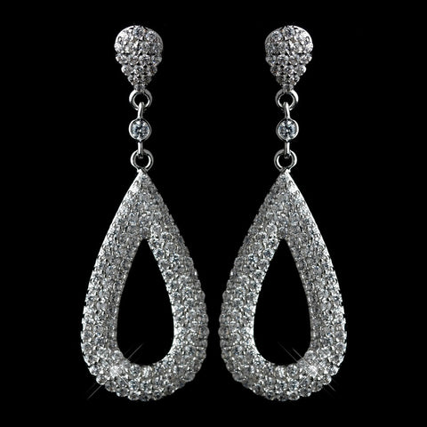 Antique Rhodium Silver Clear CZ Crystal Micro Pave Dangle Bridal Wedding Earrings 7785