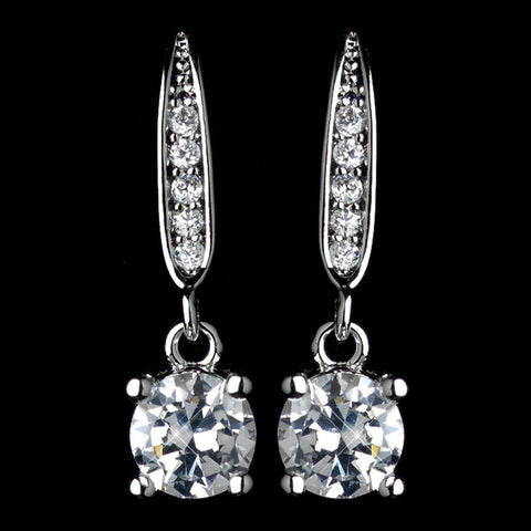Antique Rhodium Silver Clear Pave Drop With Round Petite CZ Crystal Drop Bridal Wedding Earrings 7786