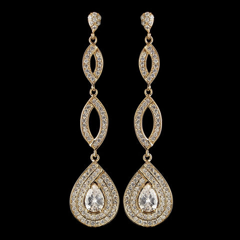 Gold Clear Teardrop Pave CZ Crystal Dangle Bridal Wedding Earrings 7787