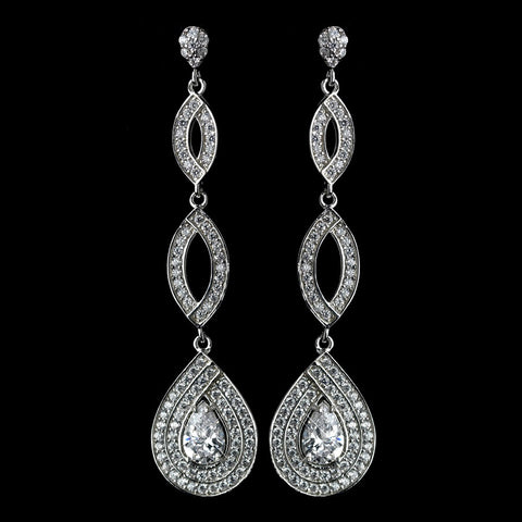 Antique Rhodium Silver Clear Teardrop Pave Drop Bridal Wedding Earrings 7787