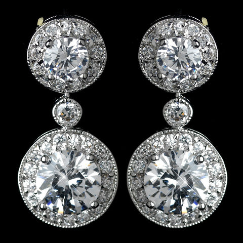 Antique Rhodium Silver Clear Solitaire Encrusted CZ Crystal Drop Bridal Wedding Earrings 7789