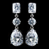 Antique Rhodium Silver Clear Princess, Solitaire & Teardrop CZ Crystal Bridal Wedding Earrings 7793