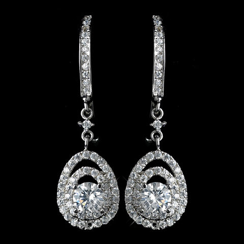 Antique Rhodium Silver Clear CZ Crystal Vintage Drop Leverback Bridal Wedding Earrings 7797