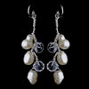 Silver Silk White Pearl Clear Crystal Bridal Wedding Necklace Earring Set 7829