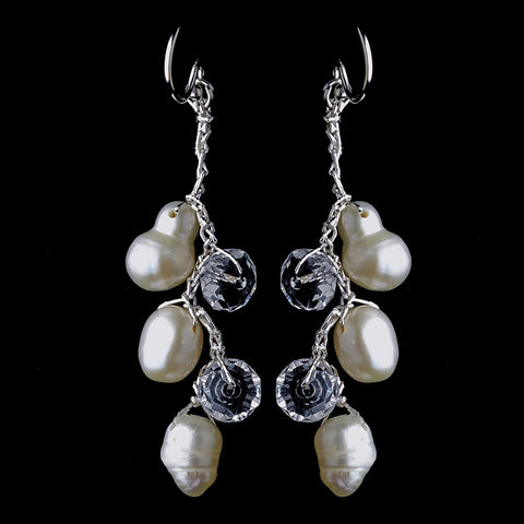 Silver Silk White Pearl Clear Crystal Earring Set 7829