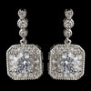 Antique Silver Rhodium Clear Round CZ Crystal Drop Bridal Wedding Earrings 7845