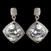 Antique Rhodium Silver Clear Diamond Shaped CZ Crystal Drop Bridal Wedding Earrings 7846