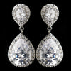 Antique Silver Clear CZ Crystal Tear Drop Bridal Wedding Earrings 7850