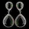 Antique Silver Emerald CZ Tear Drop Bridal Wedding Earrings 7850