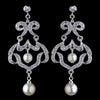 Antique Rhodium Silver Clear Rhinestone & Diamond White Pearl Chandelier Bridal Wedding Earrings 7863