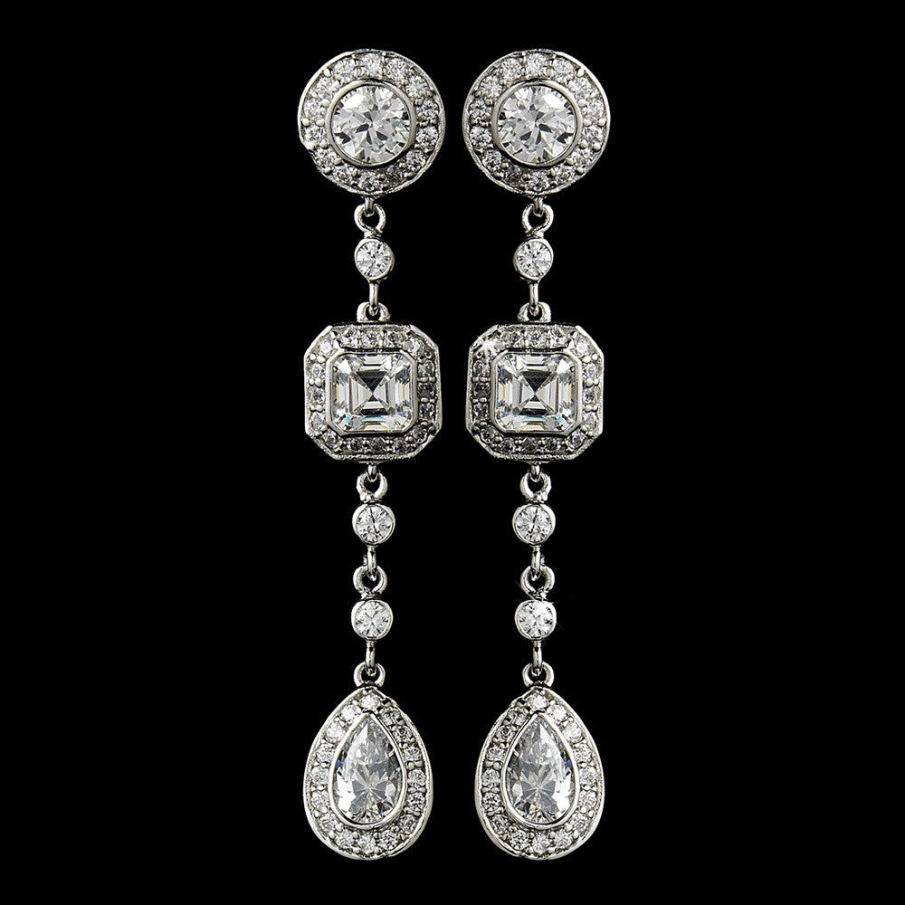 Antique Silver Clear Multi Cut CZ Stone Bridal Wedding Necklace 8103 & Bridal Wedding Earrings 8106 Bridal Wedding Jewelry Set