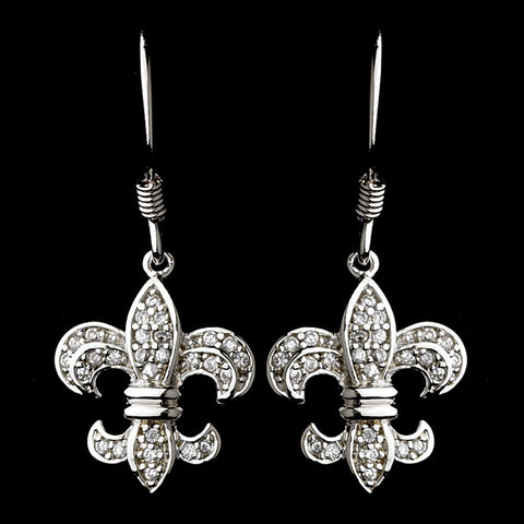 Silver Cubic Zirconia Fleur De Lis Earring Set 8120
