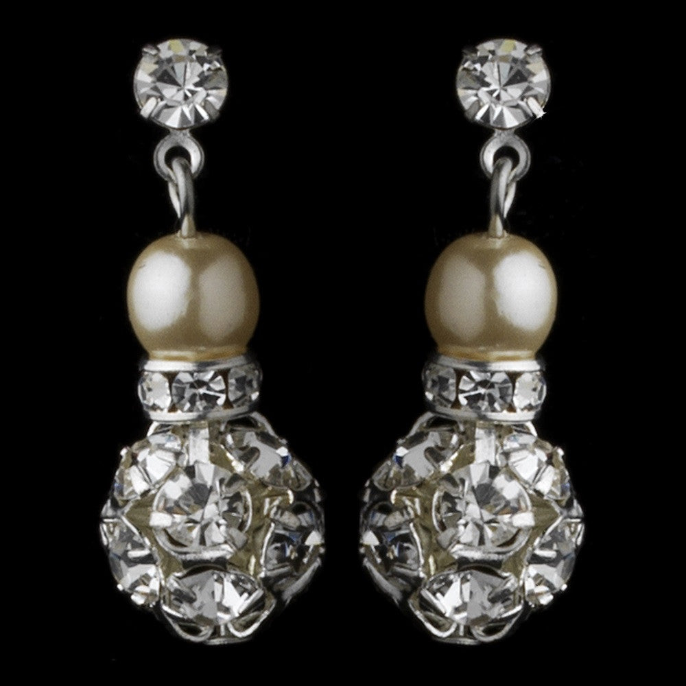 Pearl & Rhinestone Drop Bridal Wedding Earrings 815