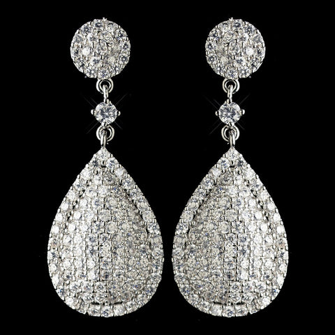Rhodium Clear Round & Teardrop Pave CZ Crystal Bridal Wedding Necklace 82008 & Bridal Wedding Earrings 82009 Bridal Wedding Jewelry Set