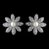 Rhodium Clear Pave Rhinestone & Diamond White Pearl Flower Stud Bridal Wedding Earrings 82013