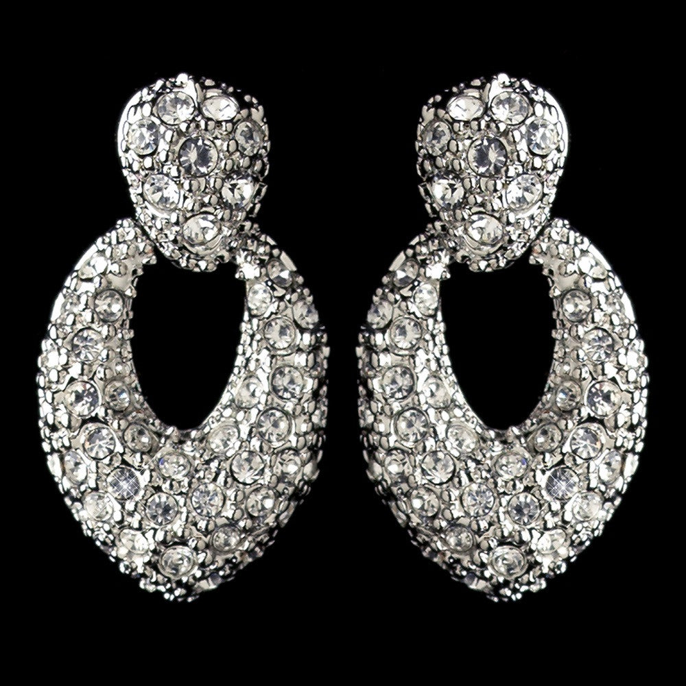 Rhodium Clear Pave Rhinestone Stud Bridal Wedding Earrings 82014