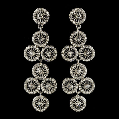 Rhodium Clear Rhinestone Retro Circle Wheel Dangle Bridal Wedding Earrings 82017