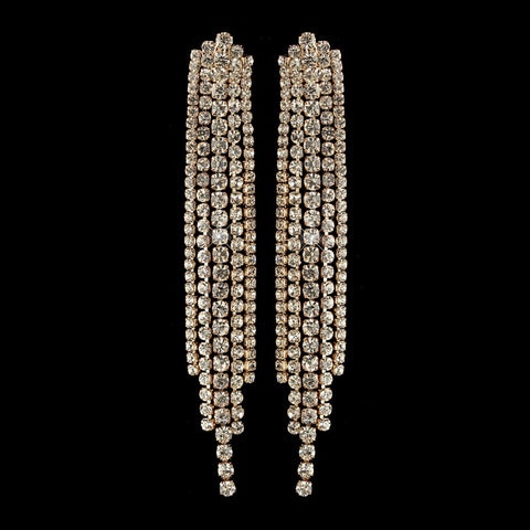Gold Clear Rhinestone Dangle Bridal Wedding Earrings 82019