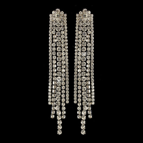 Rhodium Clear Rhinestone Dangle Bridal Wedding Earrings 82019