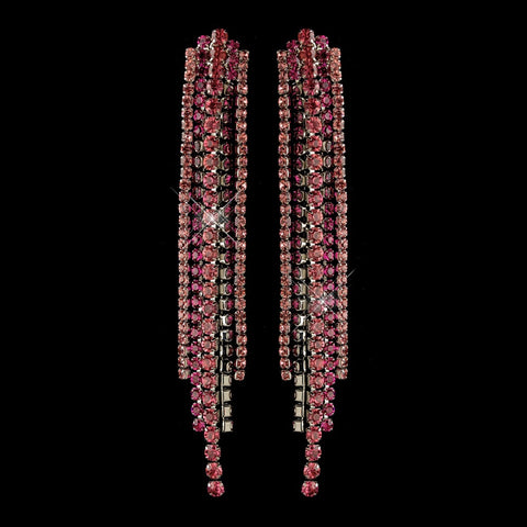 Rhodium Pink Rhinestone Dangle Bridal Wedding Earrings 82019