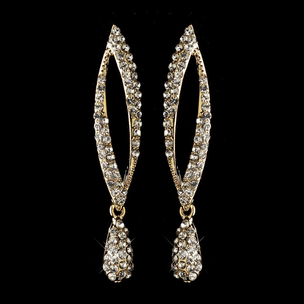 Gold Clear Rhinestone Dangle Bridal Wedding Earrings 82021