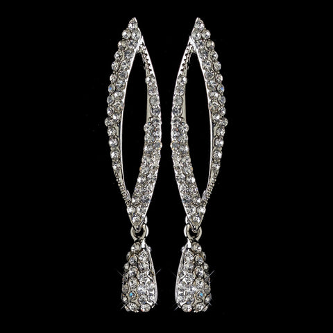 Rhodium Clear Rhinestone Dangle Bridal Wedding Earrings 82021