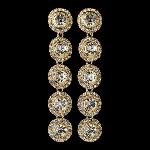 Gold Clear Rhinestone Pave Circle Dangle Bridal Wedding Earrings 82022