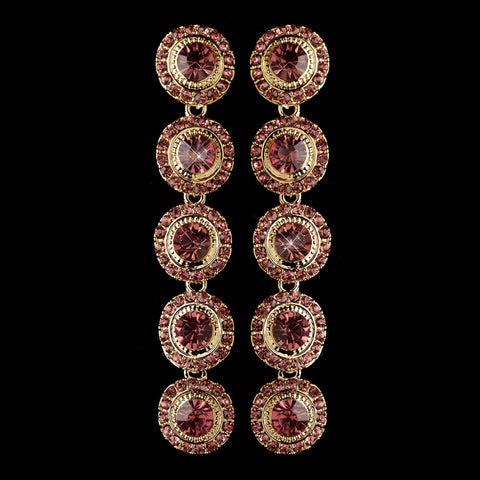 Gold Pink Rhinestone Pave Circle Dangle Bridal Wedding Earrings 82022