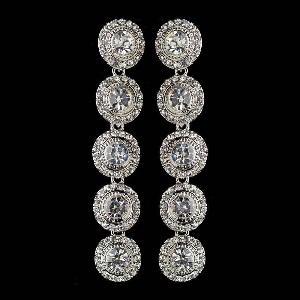 Rhodium Clear Rhinestone Pave Circle Dangle Bridal Wedding Earrings 82022