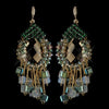 Gold Green Beaded & Rhinestone Hand Made Chandelier Bridal Wedding Earrings 82039
