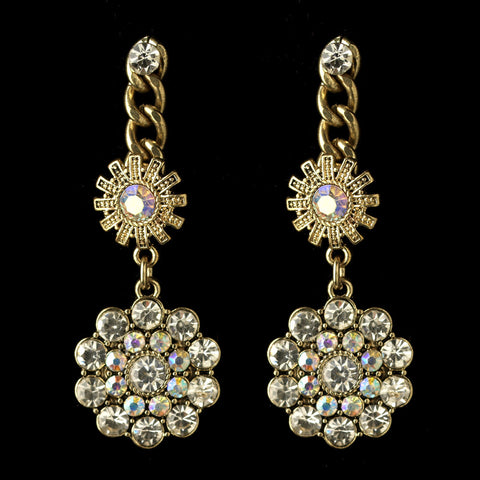 Gold AB Flower Rhinestone Dangle Bridal Wedding Earrings 82044