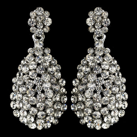 Rhodium Clear Rhinestone Cluster Drop Bridal Wedding Earrings 82054