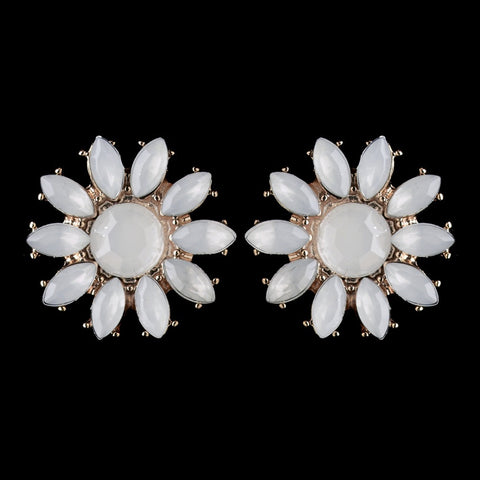 Rhodium White Stone Flower Stud Bridal Wedding Earrings 82058