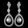 Charming Silver Clear CZ & Ivory Pearl Bridal Wedding Earrings 8248