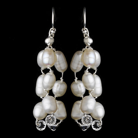 Freshwater Pearl & Swarovski Crystal Chandelier Bridal Wedding Earrings E 8250