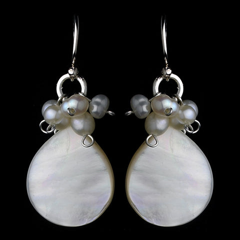 Chic Freshwater Mother of Pearl Cabochon Bridal Wedding Earrings 8253