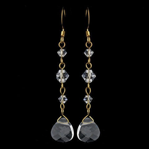 * Gold Clear Swarovski Faceted Crystal Dangle Earring 8270