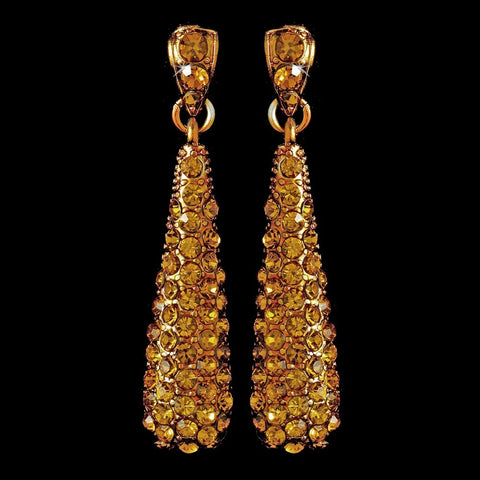 * Encrusted with Gold Orange Topaz Rhinestone Crystal Dangle Earring 8341