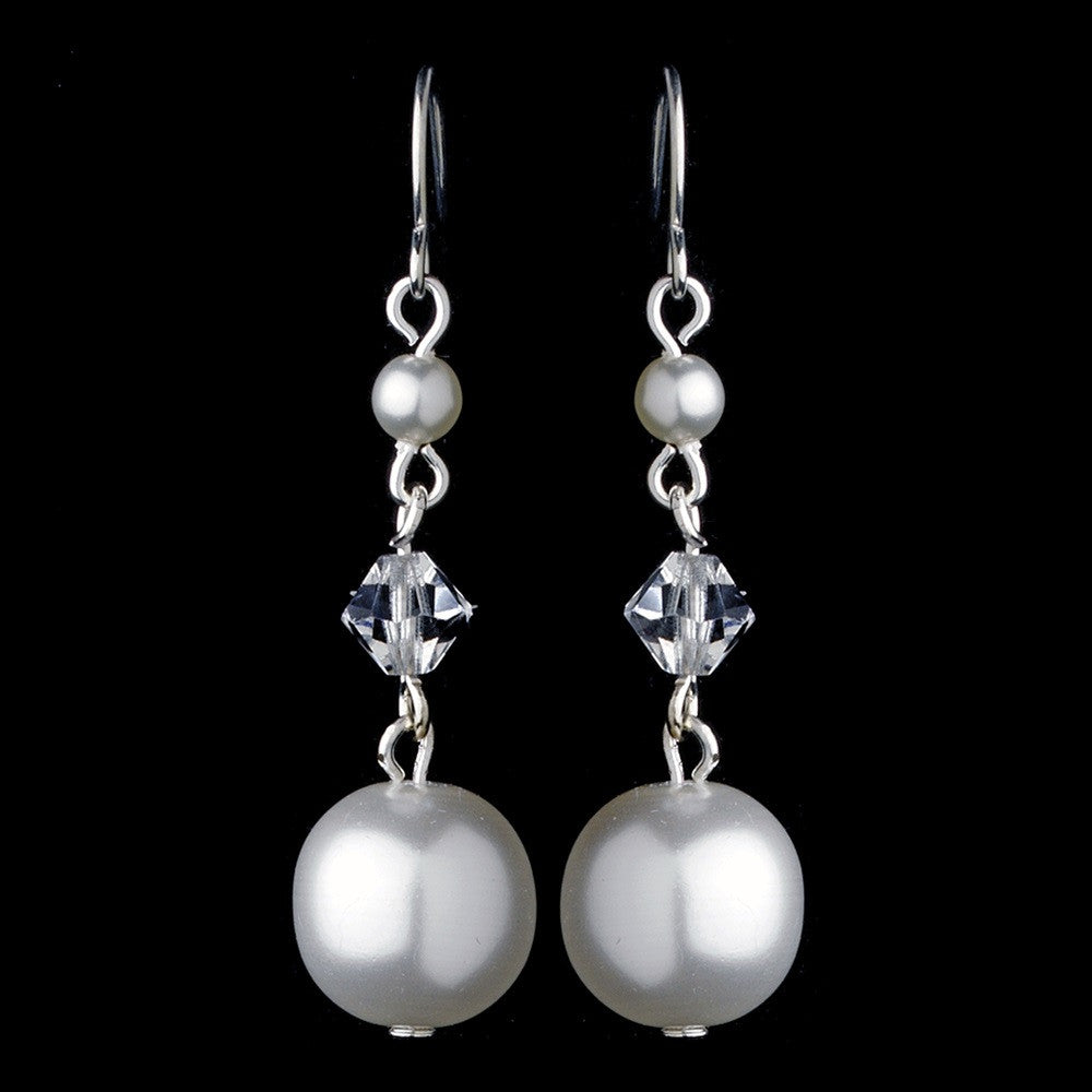 Pearl & Swarovski Crystal Bead Dangle Bridal Wedding Earrings 8355