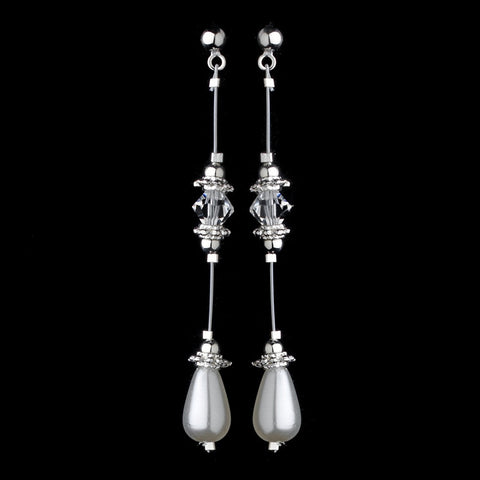 White Pearl & Crystal Drop Bridal Wedding Earrings E 8357