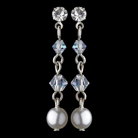 White Pearl Clear AB Bridal Wedding Earrings 8363