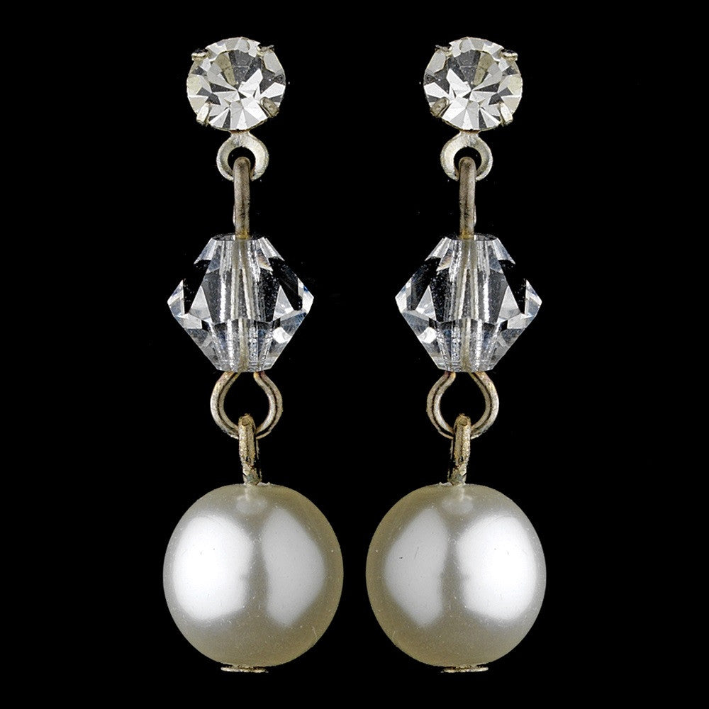 Simple Swarovski Crystal Bead & Pearl Drop Bridal Wedding Earrings 8367