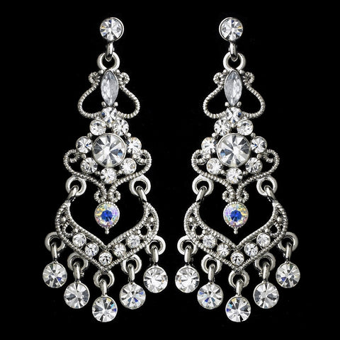 Bridal Wedding Chandelier Earring with Clear Crystals E 8415 Silver AB