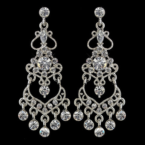 Rhodium Clear Rhinestone Chandelier Bridal Wedding Earrings 8415