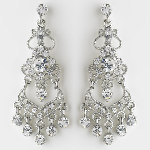 Rhodium Clear Rhinestone Chandelier Bridal Wedding Earrings 8415