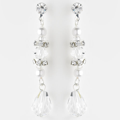 Gorgeous Silver Clear Rhinestone & Crystal Dangle Bridal Wedding Earrings 8438