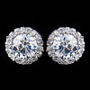 Antique Silver Pave CZ Solitaire Crystal Stud Bridal Wedding Earrings 8575