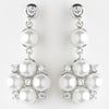 Antique Rhodium Silver Clear CZ Crystal & White Pearl Drop Flower Bridal Wedding Earrings 8579