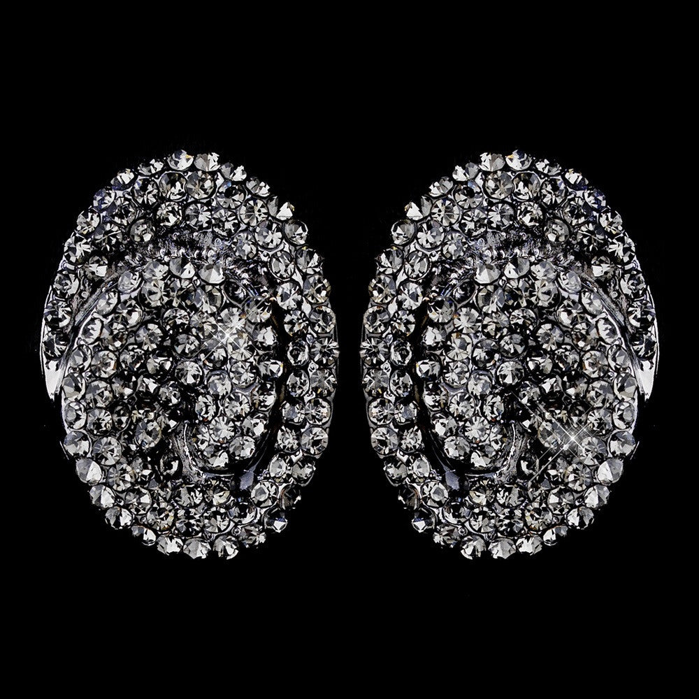 Hematite Black Diamond Crystal Bridal Wedding Hair Clip-On Bridal Wedding Earrings E 8589