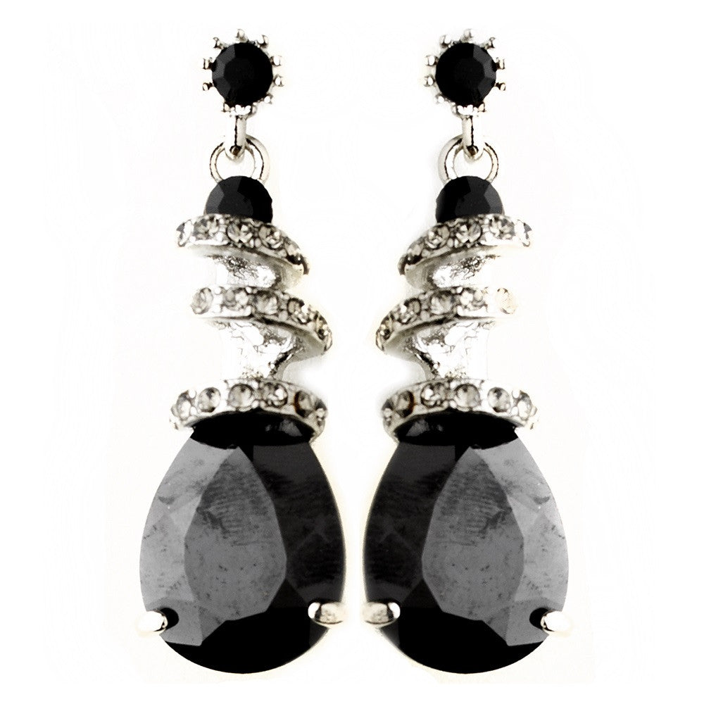 Black Swarovski Crystal & CZ Swirl Bridal Wedding Earrings 8592